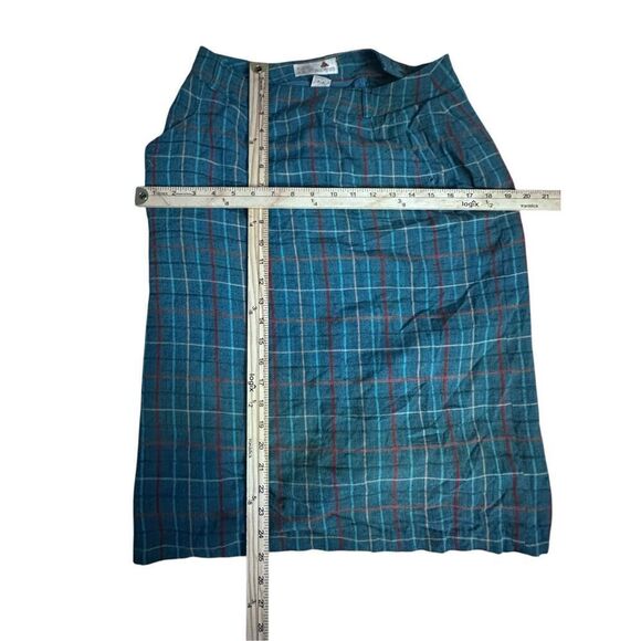 BEAUTIFUL UNIQUE RARE VINTAGE 2 piece 1990s Liz Claiborne Teal Plaid Tartan Long - Picture 7 of 8